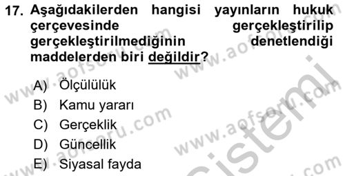 Medya İlişkileri Dersi 2018 - 2019 Yılı Yaz Okulu Sınav Soruları 17. Soru