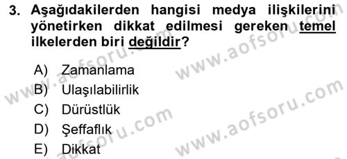 Medya İlişkileri Dersi 2018 - 2019 Yılı Yaz Okulu Sınav Soruları 3. Soru