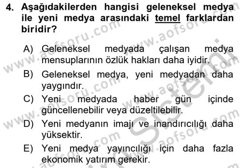 Medya İlişkileri Dersi 2018 - 2019 Yılı Yaz Okulu Sınav Soruları 4. Soru