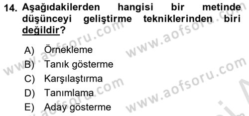 Medyada Dil Kullanımı Dersi 2017 - 2018 Yılı (Vize) Ara Sınav Soruları 14. Soru