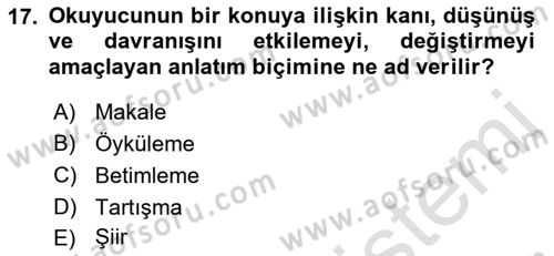 Medyada Dil Kullanımı Dersi 2017 - 2018 Yılı (Vize) Ara Sınavı 17. Soru