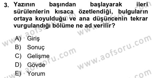 Medyada Dil Kullanımı Dersi 2017 - 2018 Yılı (Vize) Ara Sınavı 3. Soru