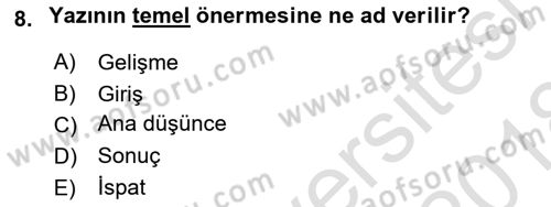 Medyada Dil Kullanımı Dersi 2017 - 2018 Yılı (Vize) Ara Sınav Soruları 8. Soru
