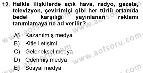 Medyada Dil Kullanımı Dersi 2017 - 2018 Yılı (Final) Dönem Sonu Sınav Soruları 12. Soru