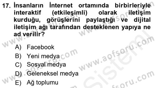 Medyada Dil Kullanımı Dersi 2017 - 2018 Yılı (Final) Dönem Sonu Sınav Soruları 17. Soru