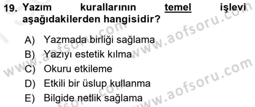 Medyada Dil Kullanımı Dersi 2017 - 2018 Yılı (Final) Dönem Sonu Sınav Soruları 19. Soru
