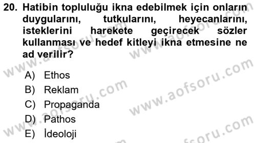 Medyada Dil Kullanımı Dersi 2017 - 2018 Yılı (Final) Dönem Sonu Sınav Soruları 20. Soru