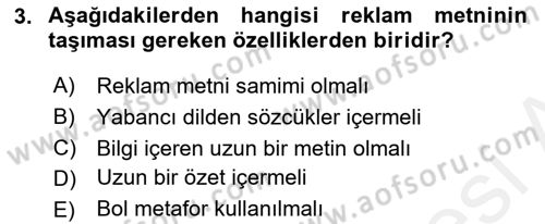 Medyada Dil Kullanımı Dersi 2017 - 2018 Yılı (Final) Dönem Sonu Sınav Soruları 3. Soru