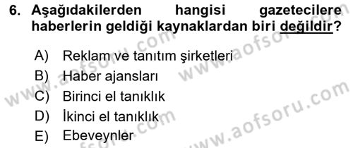 Medyada Dil Kullanımı Dersi 2017 - 2018 Yılı (Final) Dönem Sonu Sınav Soruları 6. Soru