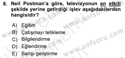 Medyada Dil Kullanımı Dersi 2017 - 2018 Yılı (Final) Dönem Sonu Sınav Soruları 8. Soru