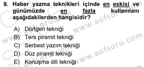 Medyada Dil Kullanımı Dersi 2017 - 2018 Yılı (Final) Dönem Sonu Sınav Soruları 9. Soru