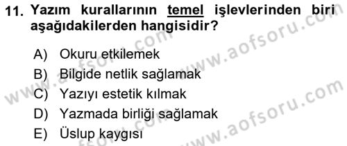 Medyada Dil Kullanımı Dersi 2018 - 2019 Yılı (Vize) Ara Sınav Soruları 11. Soru