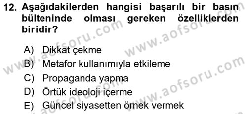 Medyada Dil Kullanımı Dersi 2018 - 2019 Yılı (Vize) Ara Sınavı 12. Soru