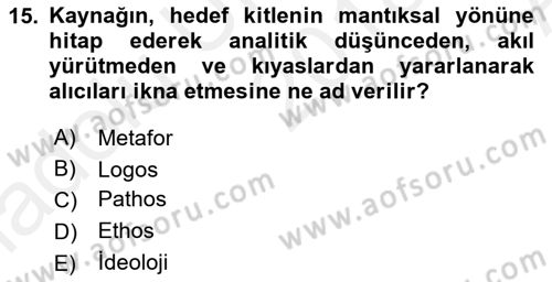 Medyada Dil Kullanımı Dersi 2018 - 2019 Yılı (Vize) Ara Sınav Soruları 15. Soru