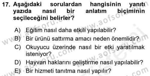 Medyada Dil Kullanımı Dersi 2018 - 2019 Yılı (Vize) Ara Sınav Soruları 17. Soru