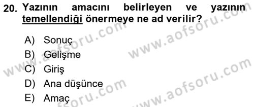 Medyada Dil Kullanımı Dersi 2018 - 2019 Yılı (Vize) Ara Sınav Soruları 20. Soru
