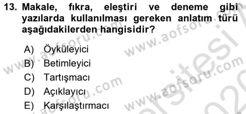 Medyada Dil Kullanımı Dersi 2019 - 2020 Yılı (Vize) Ara Sınav Soruları 13. Soru