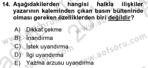 Medyada Dil Kullanımı Dersi 2019 - 2020 Yılı (Vize) Ara Sınav Soruları 14. Soru