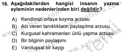 Medyada Dil Kullanımı Dersi 2019 - 2020 Yılı (Vize) Ara Sınavı 16. Soru