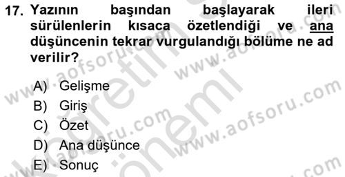 Medyada Dil Kullanımı Dersi 2019 - 2020 Yılı (Vize) Ara Sınav Soruları 17. Soru