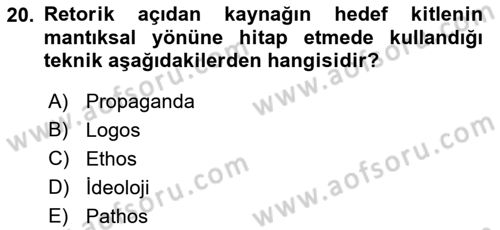 Medyada Dil Kullanımı Dersi 2019 - 2020 Yılı (Vize) Ara Sınavı 20. Soru