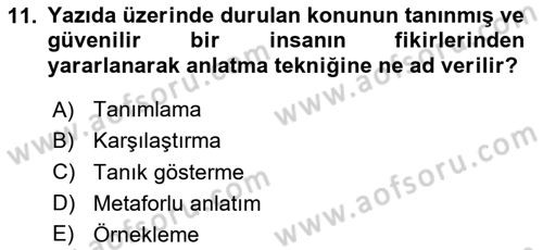 Medyada Dil Kullanımı Dersi 2020 - 2021 Yılı Yaz Okulu Sınav Soruları 11. Soru