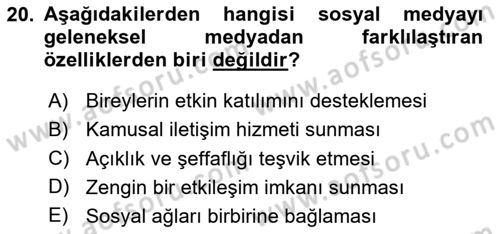 Medyada Dil Kullanımı Dersi 2020 - 2021 Yılı Yaz Okulu Sınav Soruları 20. Soru