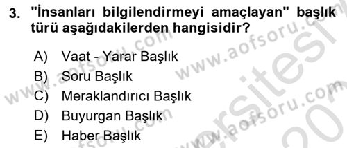Medyada Dil Kullanımı Dersi 2020 - 2021 Yılı Yaz Okulu Sınav Soruları 3. Soru