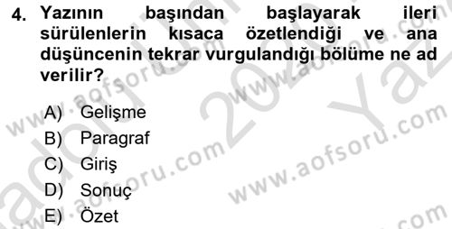 Medyada Dil Kullanımı Dersi 2020 - 2021 Yılı Yaz Okulu Sınav Soruları 4. Soru