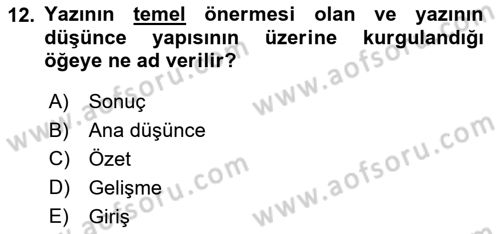 Medyada Dil Kullanımı Dersi 2021 - 2022 Yılı (Vize) Ara Sınav Soruları 12. Soru