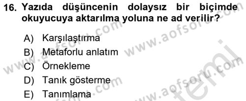Medyada Dil Kullanımı Dersi 2021 - 2022 Yılı (Vize) Ara Sınav Soruları 16. Soru