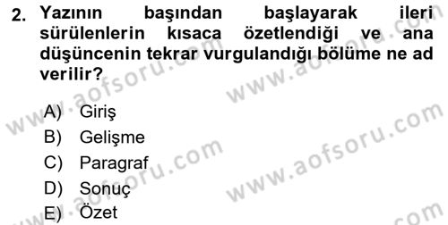 Medyada Dil Kullanımı Dersi 2021 - 2022 Yılı (Vize) Ara Sınav Soruları 2. Soru