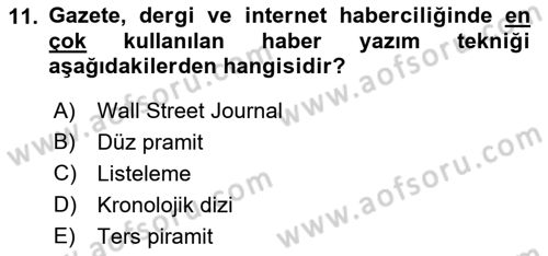 Medyada Dil Kullanımı Dersi 2021 - 2022 Yılı (Final) Dönem Sonu Sınav Soruları 11. Soru