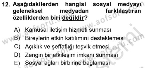 Medyada Dil Kullanımı Dersi 2021 - 2022 Yılı (Final) Dönem Sonu Sınav Soruları 12. Soru