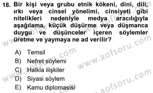 Medyada Dil Kullanımı Dersi 2021 - 2022 Yılı (Final) Dönem Sonu Sınav Soruları 18. Soru