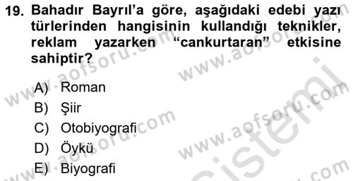 Medyada Dil Kullanımı Dersi 2021 - 2022 Yılı (Final) Dönem Sonu Sınav Soruları 19. Soru