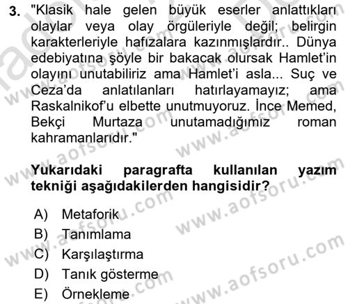 Medyada Dil Kullanımı Dersi 2021 - 2022 Yılı (Final) Dönem Sonu Sınav Soruları 3. Soru
