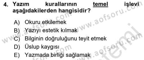 Medyada Dil Kullanımı Dersi 2021 - 2022 Yılı (Final) Dönem Sonu Sınav Soruları 4. Soru