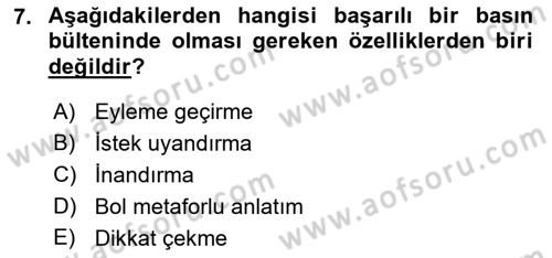 Medyada Dil Kullanımı Dersi 2021 - 2022 Yılı (Final) Dönem Sonu Sınav Soruları 7. Soru