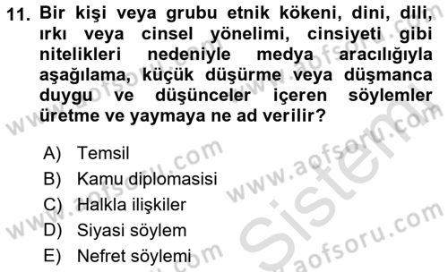 Medyada Dil Kullanımı Dersi 2022 - 2023 Yılı Yaz Okulu Sınavı 11. Soru