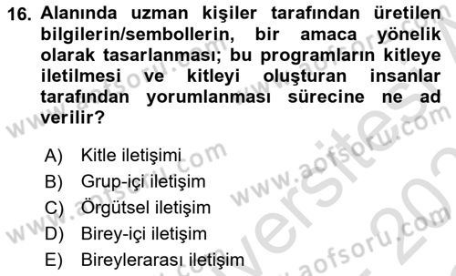 Medyada Dil Kullanımı Dersi 2022 - 2023 Yılı Yaz Okulu Sınavı 16. Soru