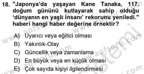 Medyada Dil Kullanımı Dersi 2022 - 2023 Yılı Yaz Okulu Sınavı 18. Soru