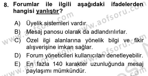 Medyada Dil Kullanımı Dersi 2022 - 2023 Yılı Yaz Okulu Sınavı 8. Soru