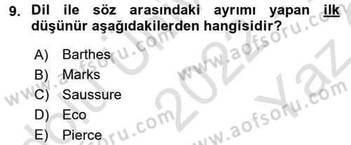 Medyada Dil Kullanımı Dersi 2022 - 2023 Yılı Yaz Okulu Sınavı 9. Soru