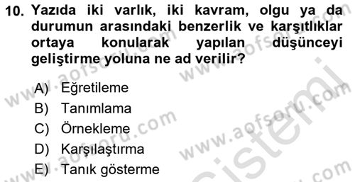 Medyada Dil Kullanımı Dersi 2023 - 2024 Yılı (Vize) Ara Sınavı 10. Soru