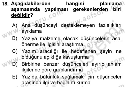 Medyada Dil Kullanımı Dersi 2023 - 2024 Yılı (Vize) Ara Sınav Soruları 18. Soru