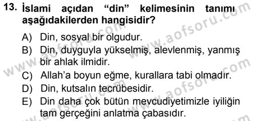 Mitoloji ve Din Dersi 2012 - 2013 Yılı (Vize) Ara Sınav Soruları 13. Soru