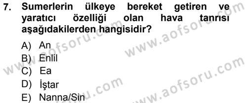 Mitoloji ve Din Dersi 2012 - 2013 Yılı (Vize) Ara Sınav Soruları 7. Soru