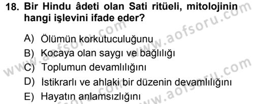 Mitoloji ve Din Dersi 2012 - 2013 Yılı (Final) Dönem Sonu Sınav Soruları 18. Soru