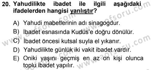 Mitoloji ve Din Dersi 2012 - 2013 Yılı (Final) Dönem Sonu Sınav Soruları 20. Soru